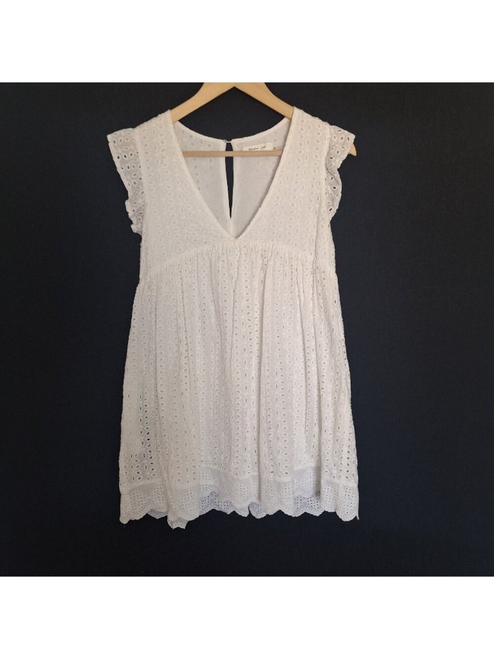 💙 Mustard Seed Eyelet 100% Cotton Dress Size M Cottage Romantic Casual